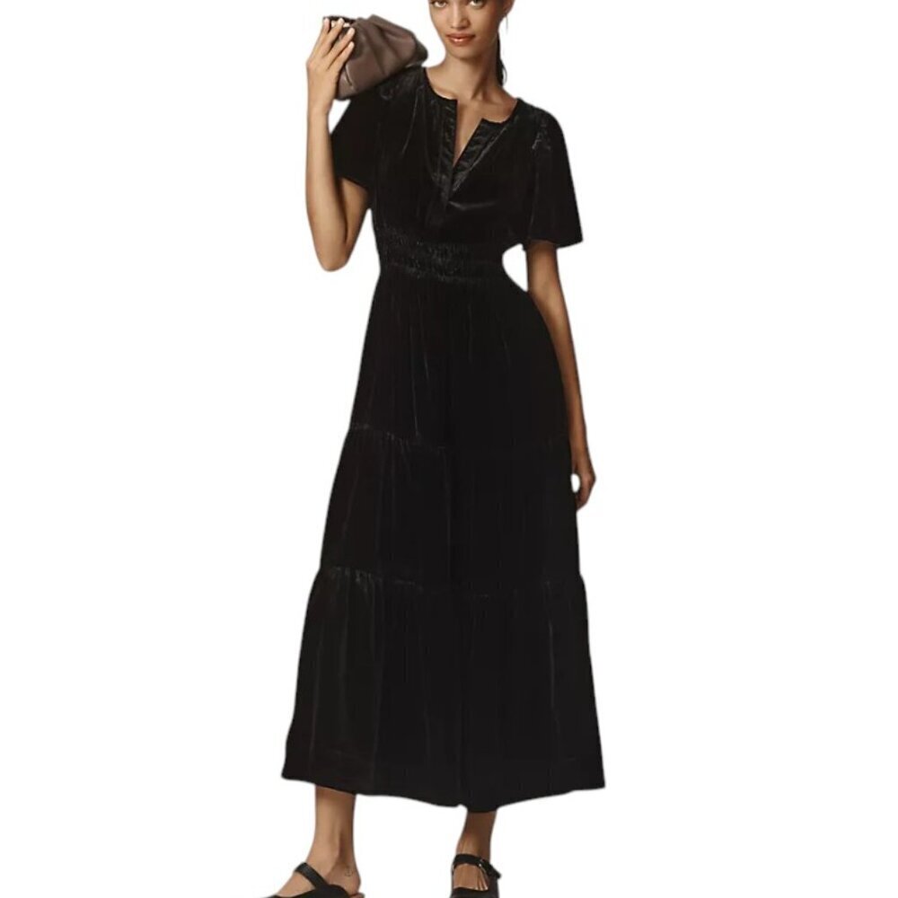Anthropologie The Somerset Maxi Dress, Velvet Edition, Black, V-Neck, Size Small - Picture 2 of 7